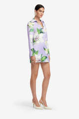 Acacia Shirt Mini Dress - Lily Blossom Print in Lilac Dress Mini