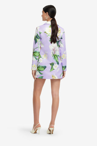 Exclusive LEO LIN Acacia Shirt Mini Dress - Lily Blossom Print in Lilac
