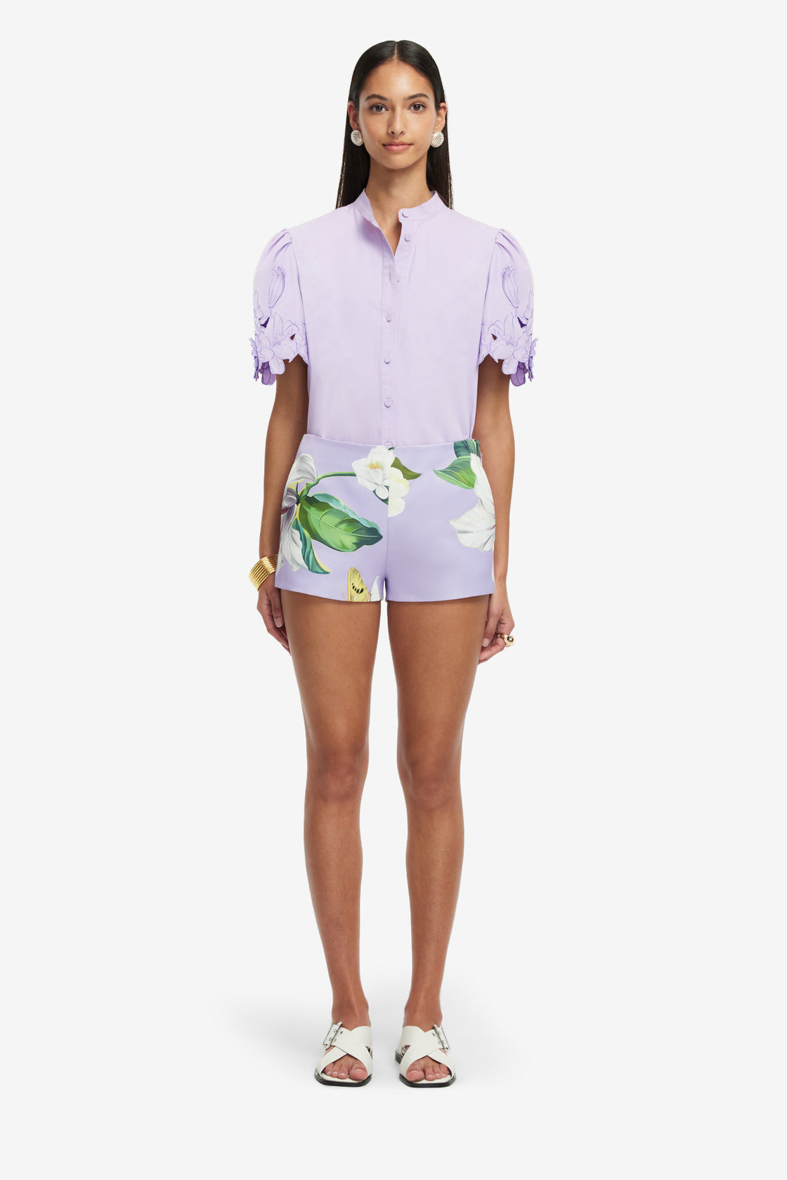 Exclusive LEO LIN Olivianne Shorts - Lily Blossom Print in Lilac