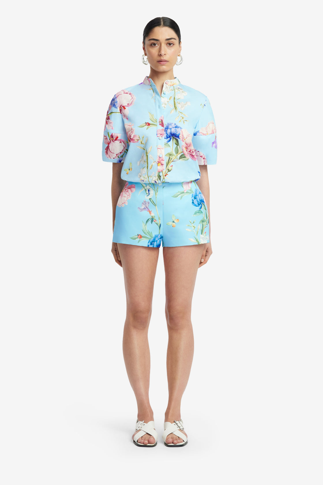 Exclusive LEO LIN Olivianne Shorts - Garden Print in Baby Blue