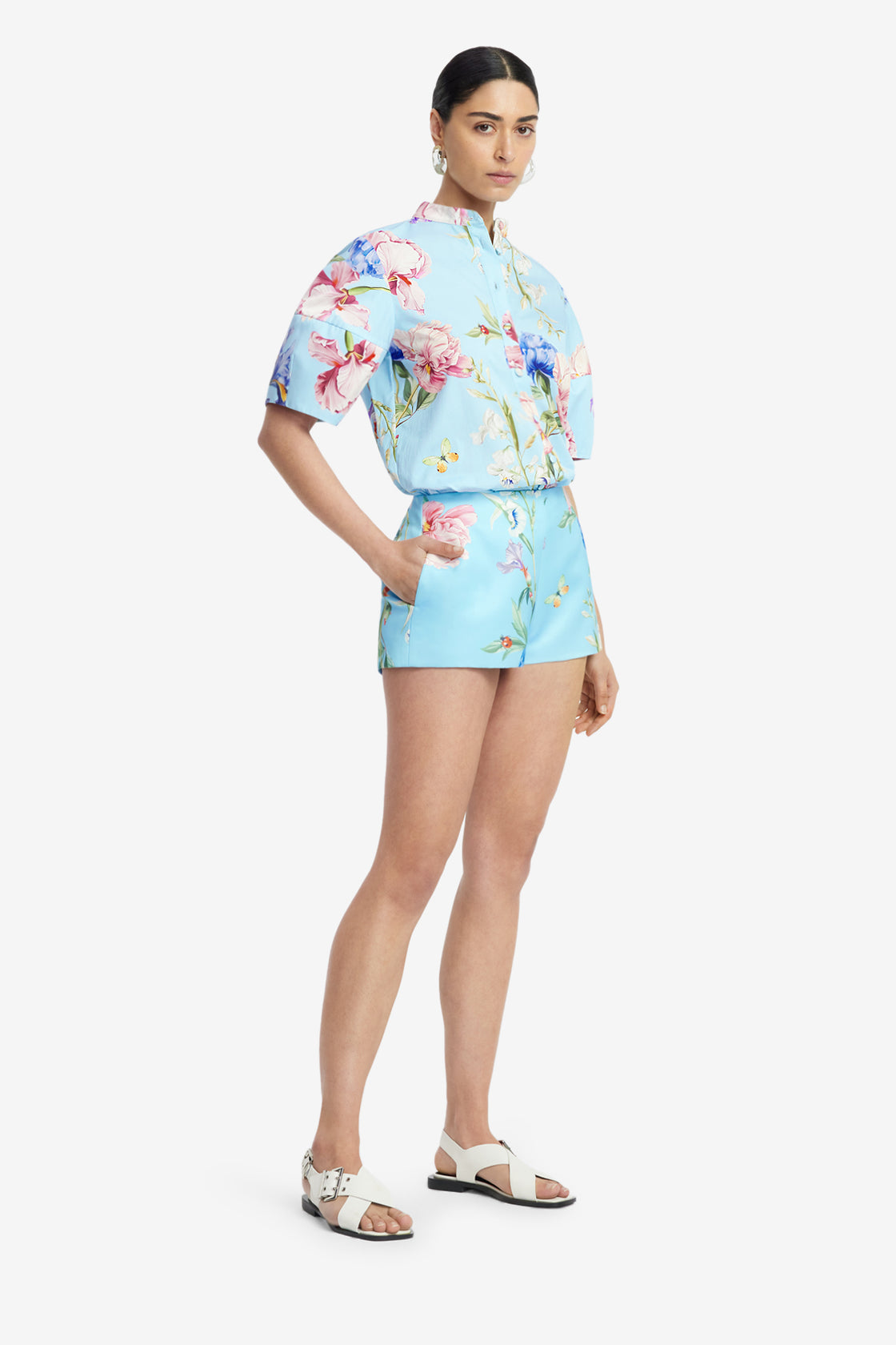 Exclusive LEO LIN Olivianne Shorts - Garden Print in Baby Blue