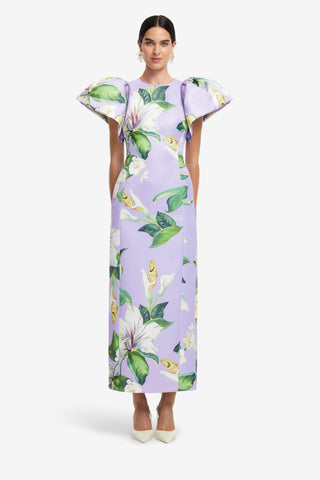 Exclusive LEO LIN Lucinda Maxi Dress - Lily Blossom Print in Lilac
