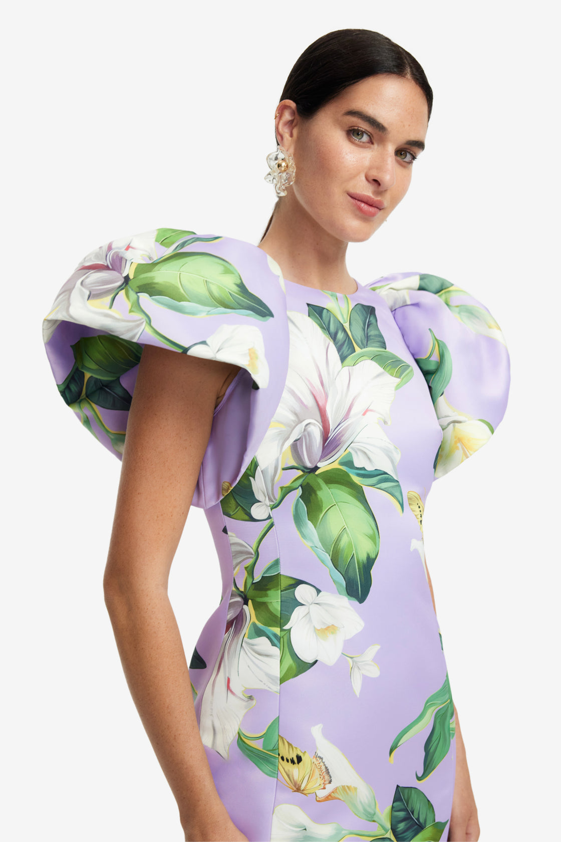 Lucinda Printed Maxi Dress - Lily Blossom in Lilac LEO LIN Lucinda Printed Maxi Dress - Lily Blossom in Lilac LEO LIN