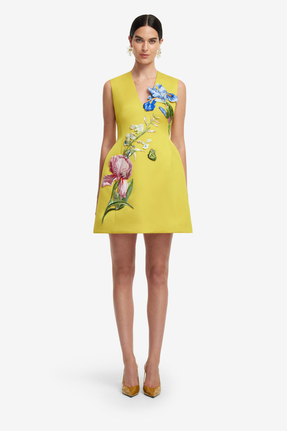 Exclusive LEO LIN Bree V Neck Embroidery Mini Dress - Mustard