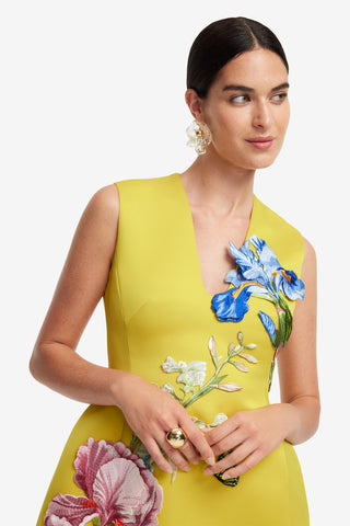 Exclusive LEO LIN Bree V Neck Embroidery Mini Dress - Mustard