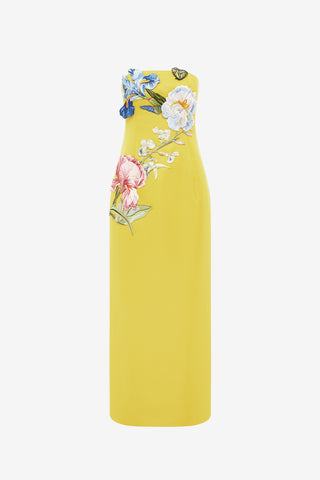 Exclusive LEO LIN Rayna Appliqué Floral Bustier Maxi Dress - Mustard