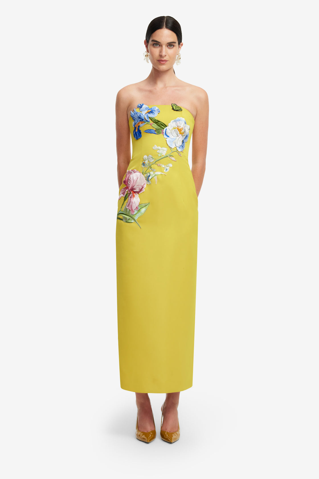 Exclusive LEO LIN Rayna Appliqué Floral Bustier Maxi Dress - Mustard
