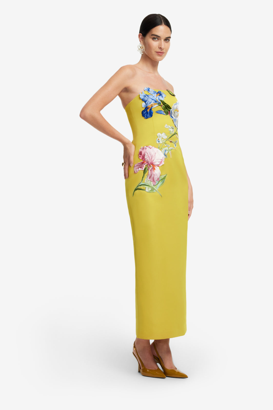 Exclusive LEO LIN Rayna Appliqué Floral Bustier Maxi Dress - Mustard