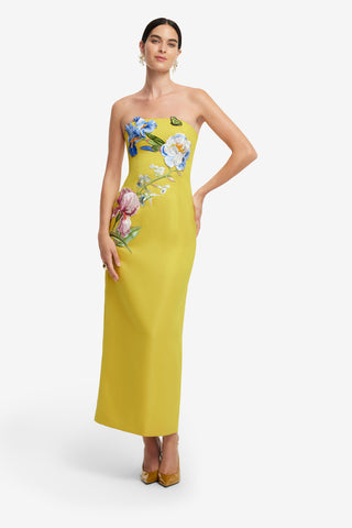 Exclusive LEO LIN Rayna Appliqué Floral Bustier Maxi Dress - Mustard