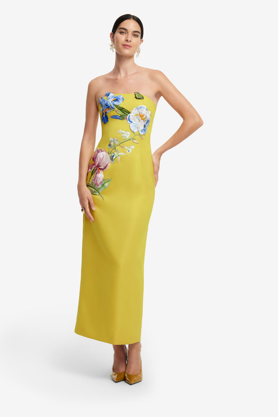 Exclusive LEO LIN Rayna Appliqué Floral Bustier Maxi Dress - Mustard