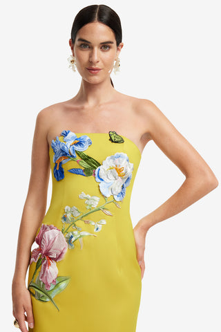 Exclusive LEO LIN Rayna Appliqué Floral Bustier Maxi Dress - Mustard