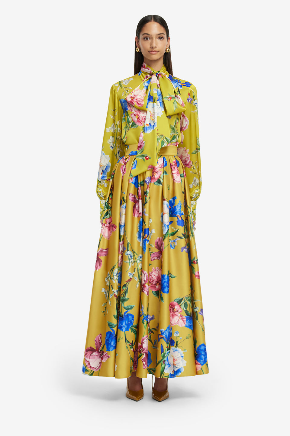 Exclusive LEO LIN Reinette Skirt - Garden Print in Mustard