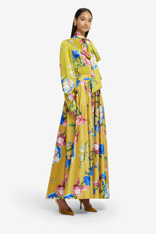 Exclusive LEO LIN Reinette Skirt - Garden Print in Mustard