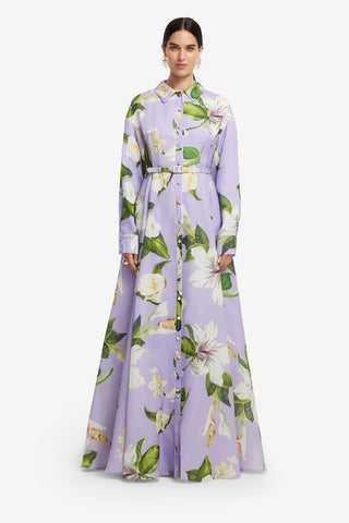 Exclusive LEO LIN Josephine Silk Gown - Lily Blossom Print in Lilac