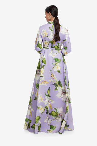 Exclusive LEO LIN Josephine Silk Gown - Lily Blossom Print in Lilac