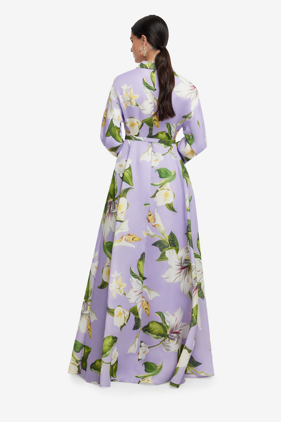 Exclusive LEO LIN Josephine Silk Gown - Lily Blossom Print in Lilac