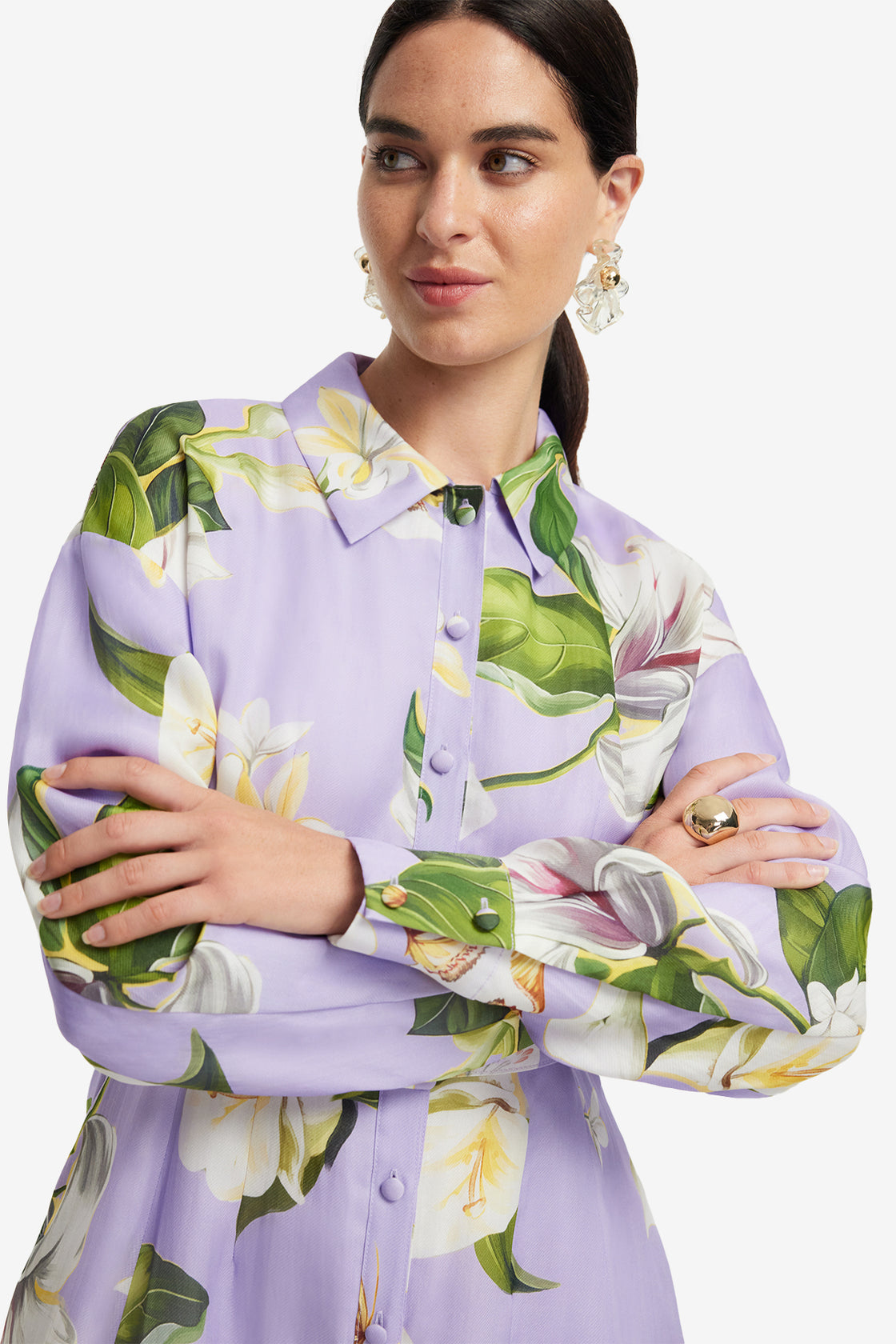 Exclusive LEO LIN Josephine Silk Gown - Lily Blossom Print in Lilac