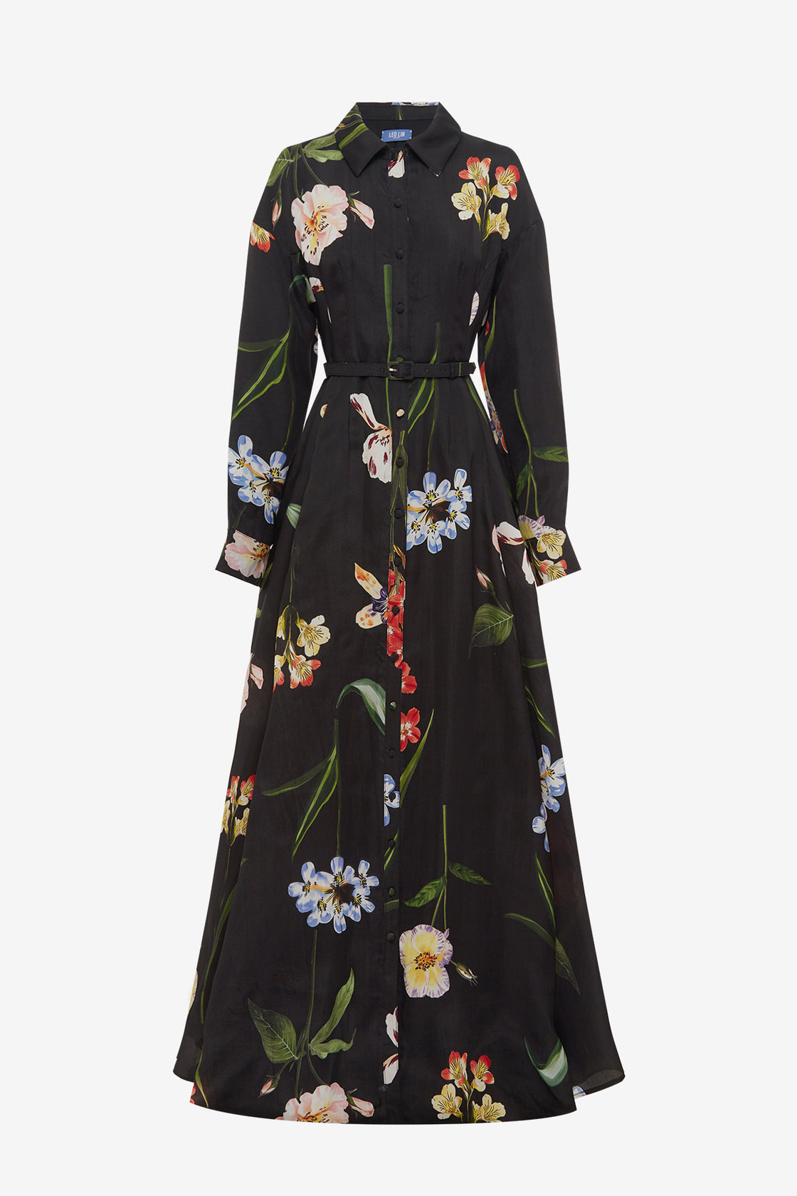 Exclusive LEO LIN Josephine Silk Gown - Botanical Print in Ebony