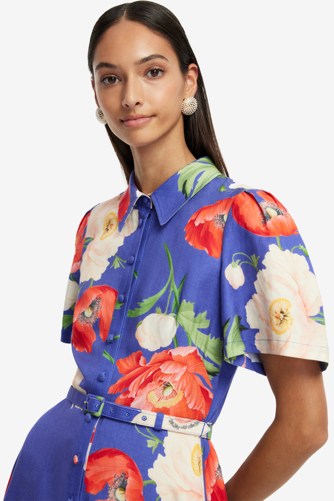Exclusive LEO LIN Becca Short Sleeve Midi Dress - Poppy Print