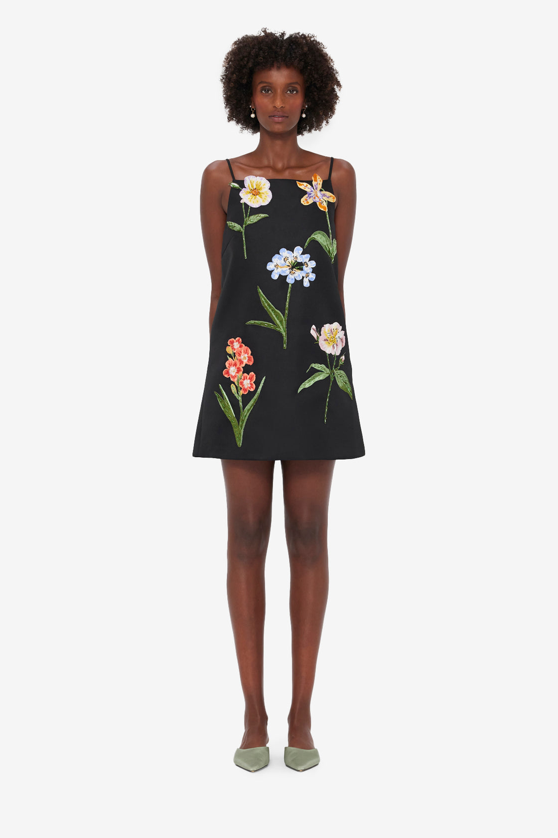 Exclusive LEO LIN Leia Embroidered Mini Dress - Botanical Print in Ebony