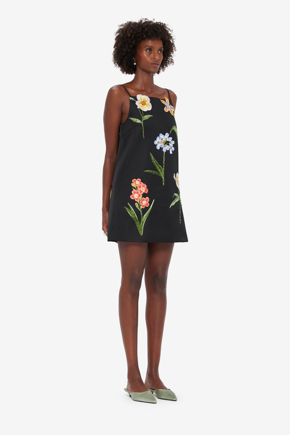 Exclusive LEO LIN Leia Embroidered Mini Dress - Botanical Print in Ebony