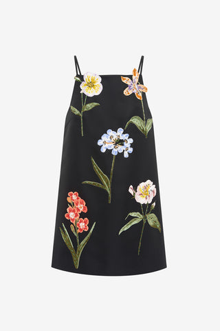 Exclusive LEO LIN Leia Embroidered Mini Dress - Botanical Print in Ebony
