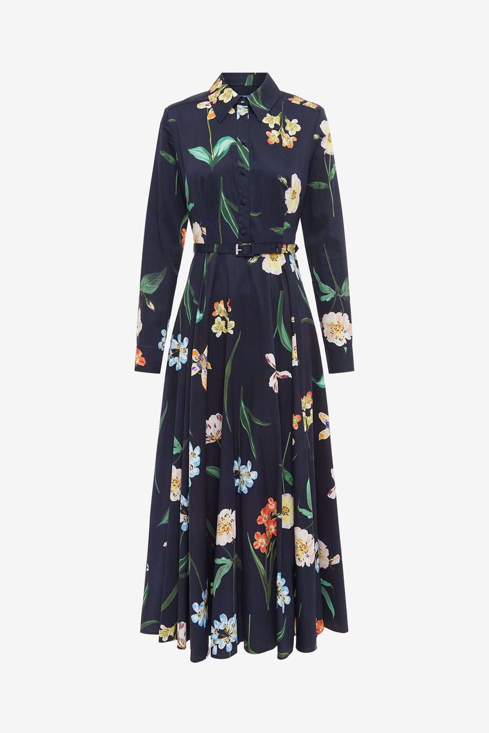 Exclusive LEO LIN Zara Shirt Midi Dress - Botanical Print in Ebony