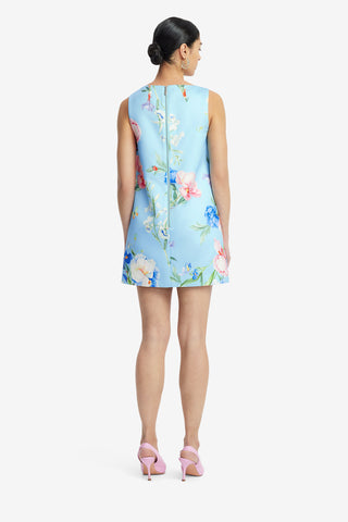 Exclusive LEO LIN Kaelyn V Neck Mini Dress - Garden Print in Baby Blue
