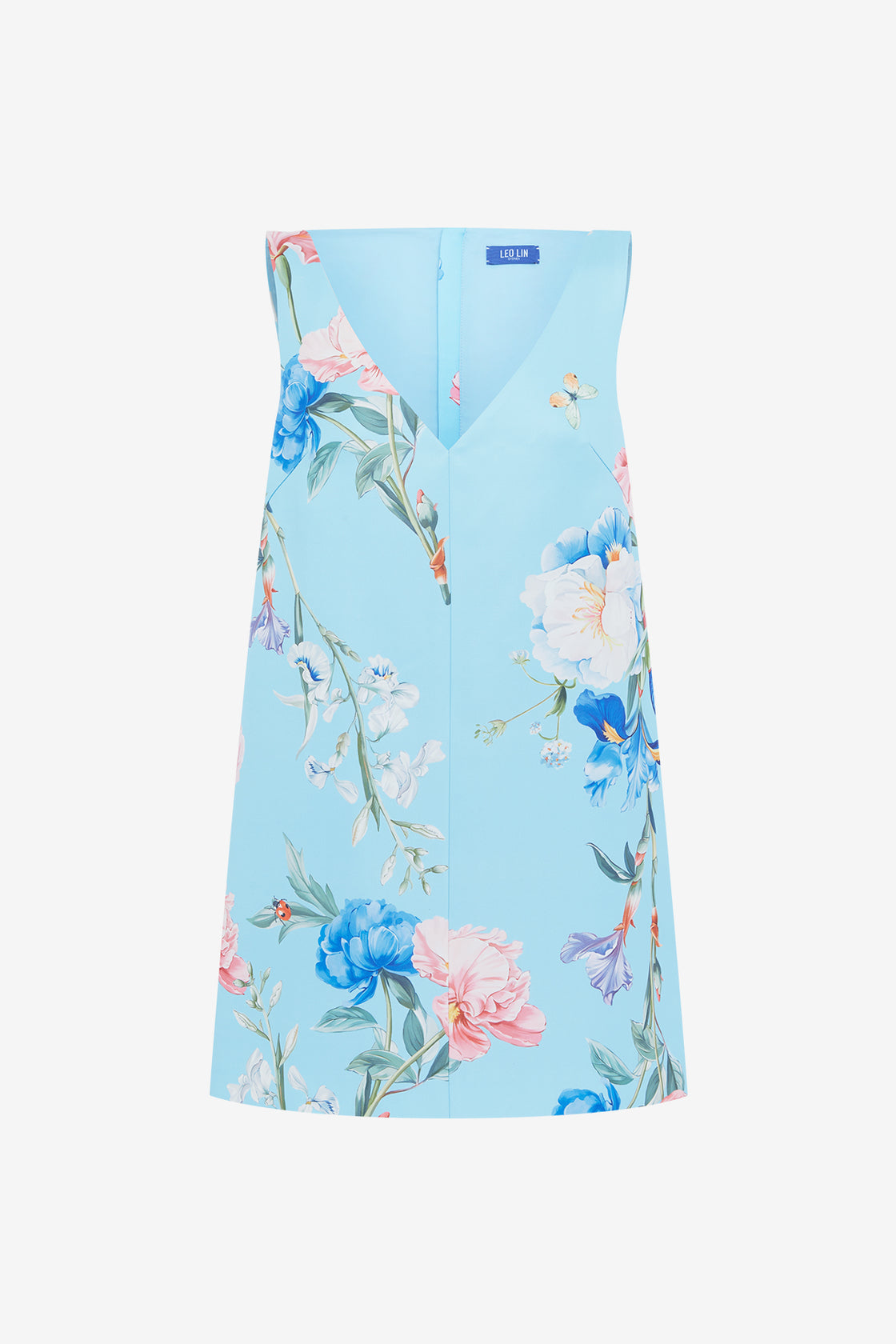 Exclusive LEO LIN Kaelyn V Neck Mini Dress - Garden Print in Baby Blue