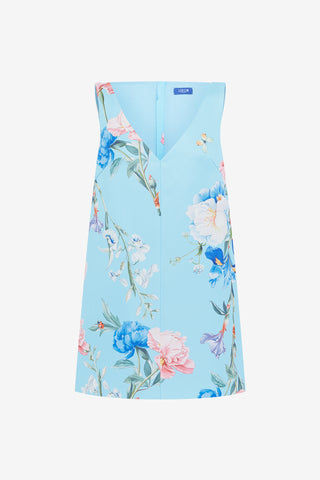 Exclusive LEO LIN Kaelyn V Neck Mini Dress - Garden Print in Baby Blue