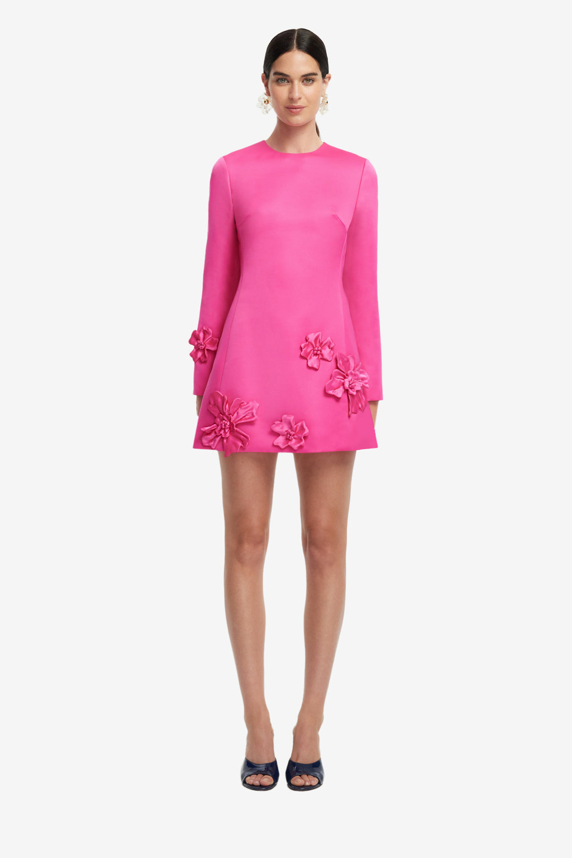 Exclusive LEO LIN Aliza Long Sleeve Petal Mini Dress - Hot Pink