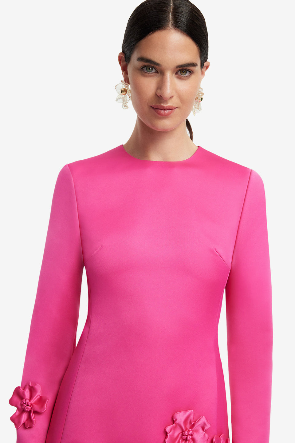 Exclusive LEO LIN Aliza Long Sleeve Petal Mini Dress - Hot Pink