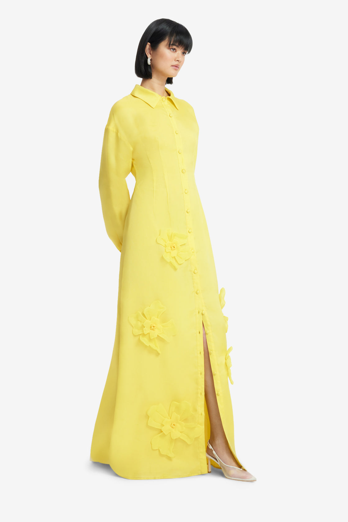 Exclusive LEO LIN Jeanette Silk Floral Applique Maxi Dress - Sunshine