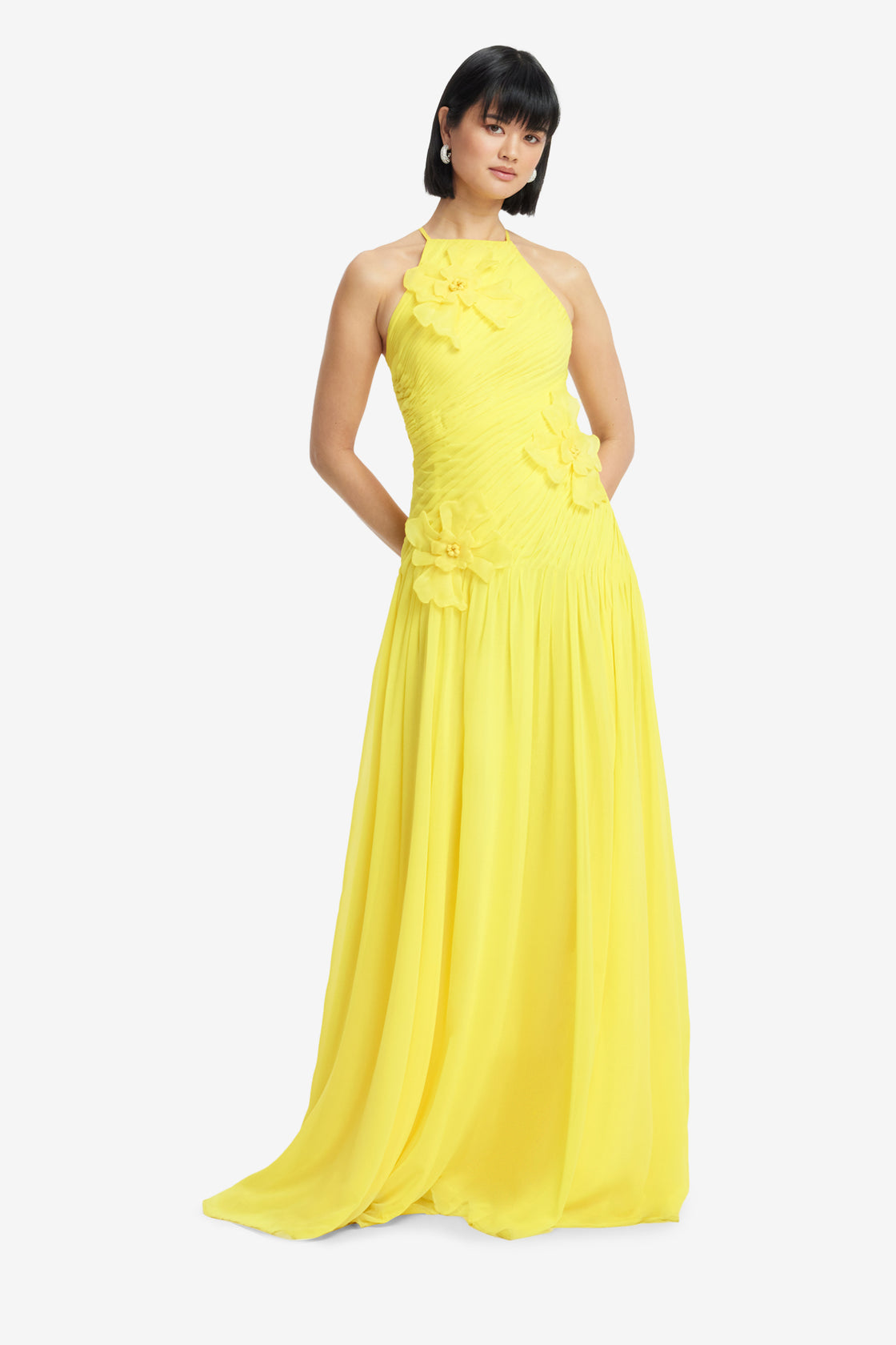Exclusive LEO LIN Amya Floral Applique Gown - Sunshine