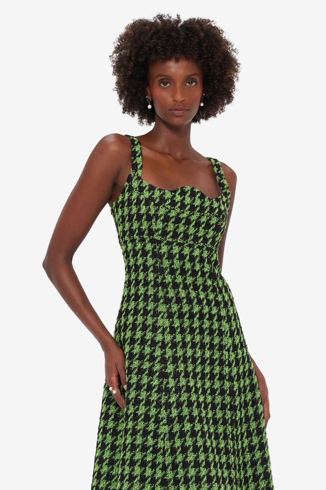 Exclusive LEO LIN Odette Tweed Midi Dress - Houndstooth