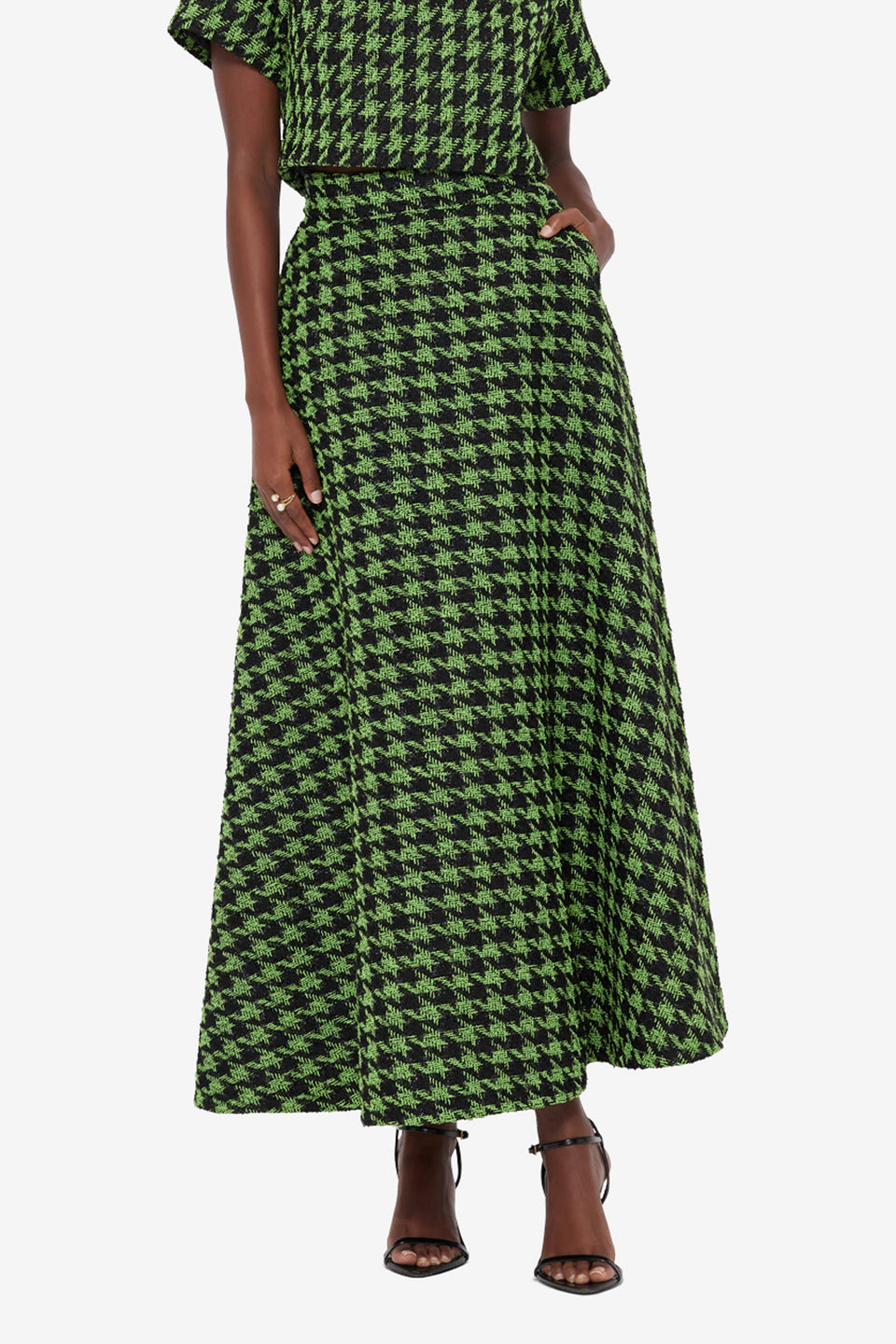Exclusive LEO LIN Rosalyn Tweed Maxi Skirt - Houndstooth