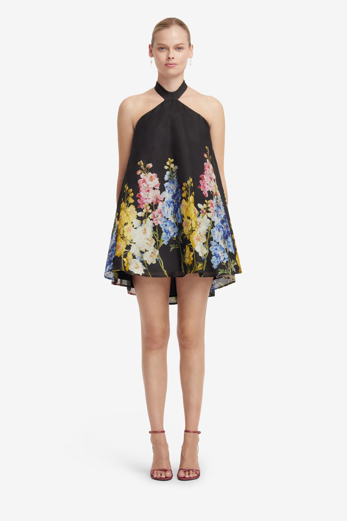 Eloise Halterneck Mini Dress - Snapdragon Print in Ebony Dress Mini