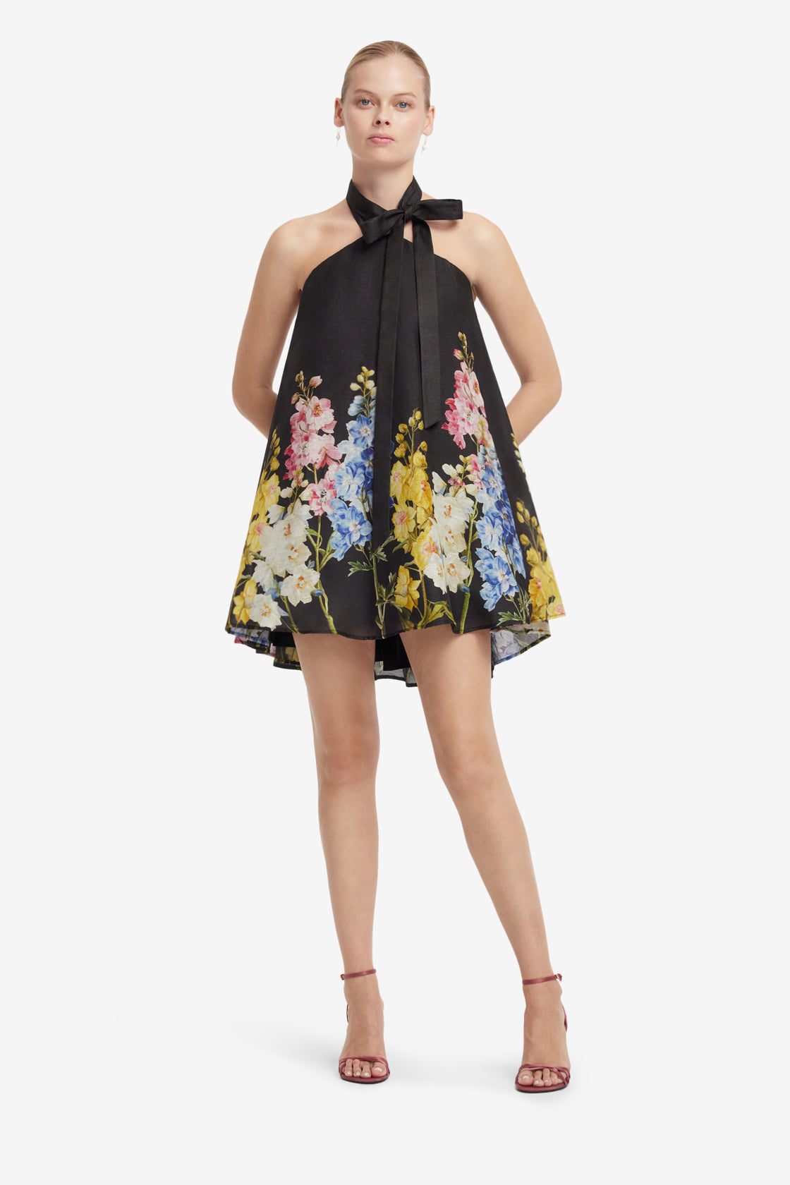 Eloise Halterneck Mini Dress - Snapdragon Print in Ebony Dress Mini