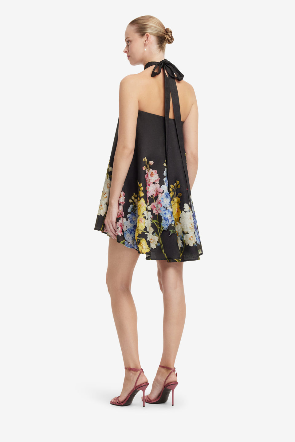 Eloise Halterneck Mini Dress - Snapdragon Print in Ebony Dress Mini