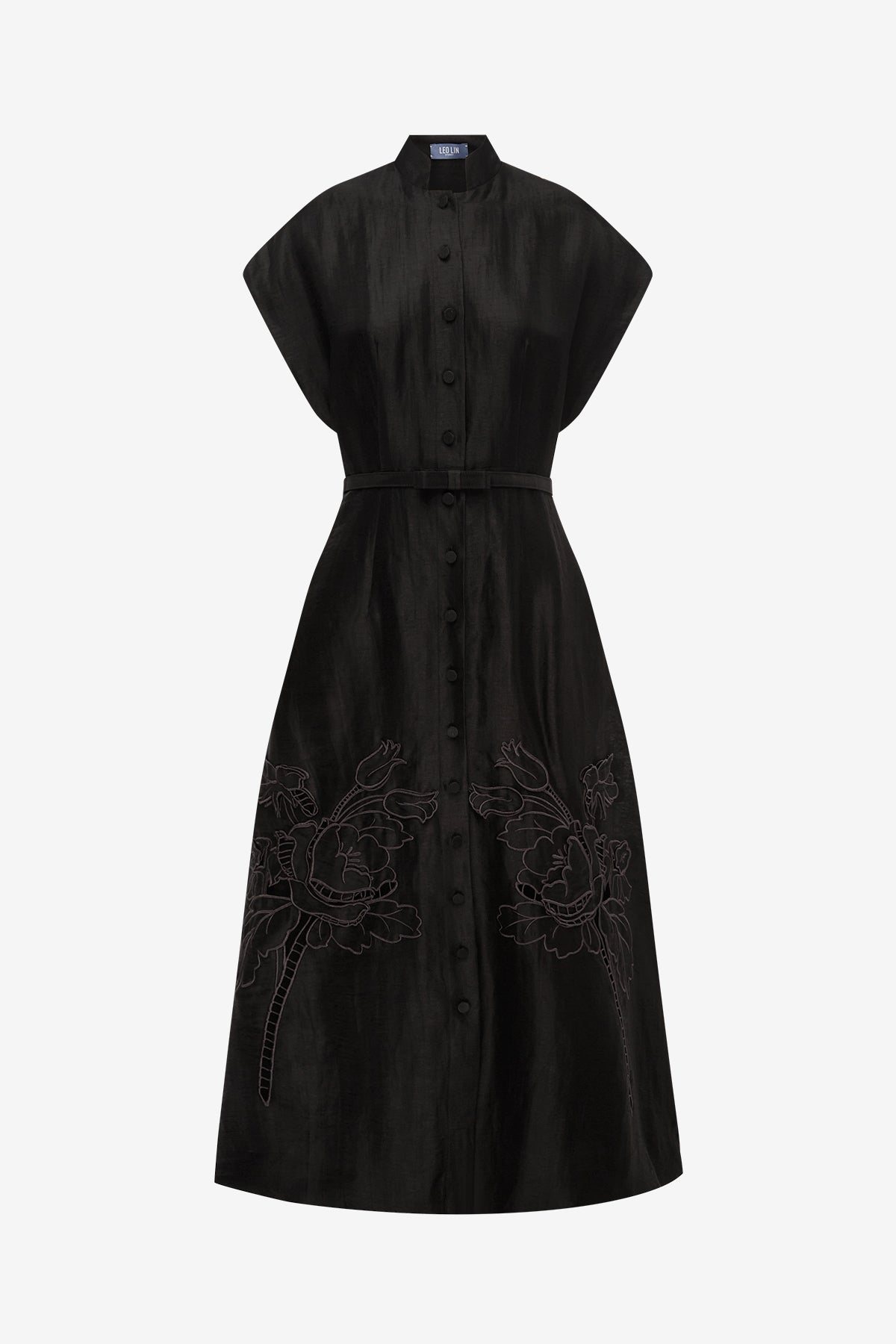 Aubrey Appliqué Shirt Midi Dress - Ebony – LEO LIN
