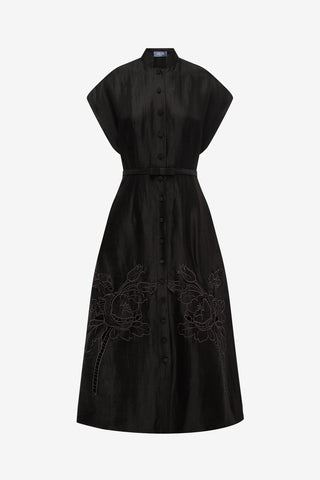 Aubrey Applique Shirt Midi Dress - Ebony Dress Midi
