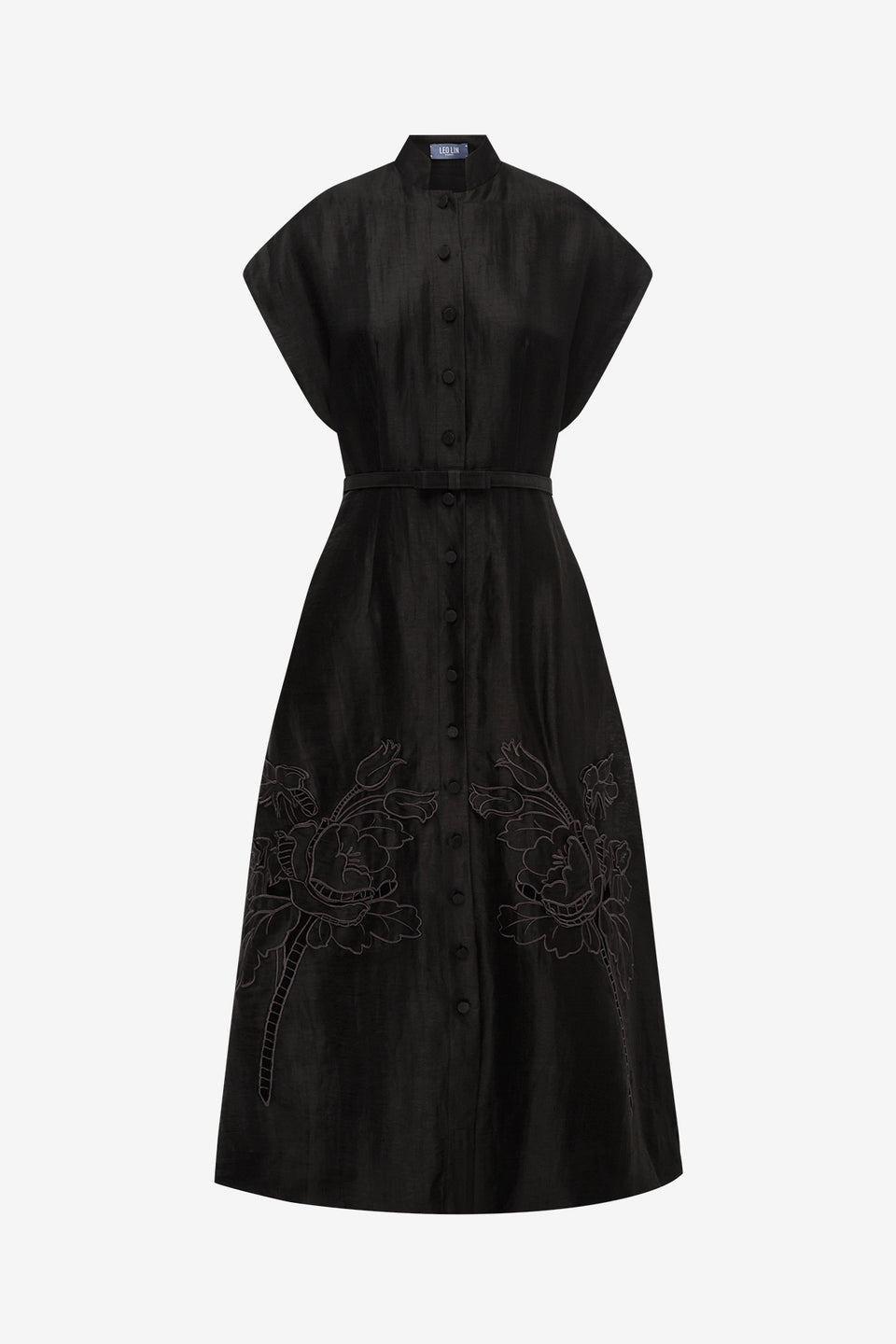 Aubrey Applique Shirt Midi Dress - Ebony Dress Midi