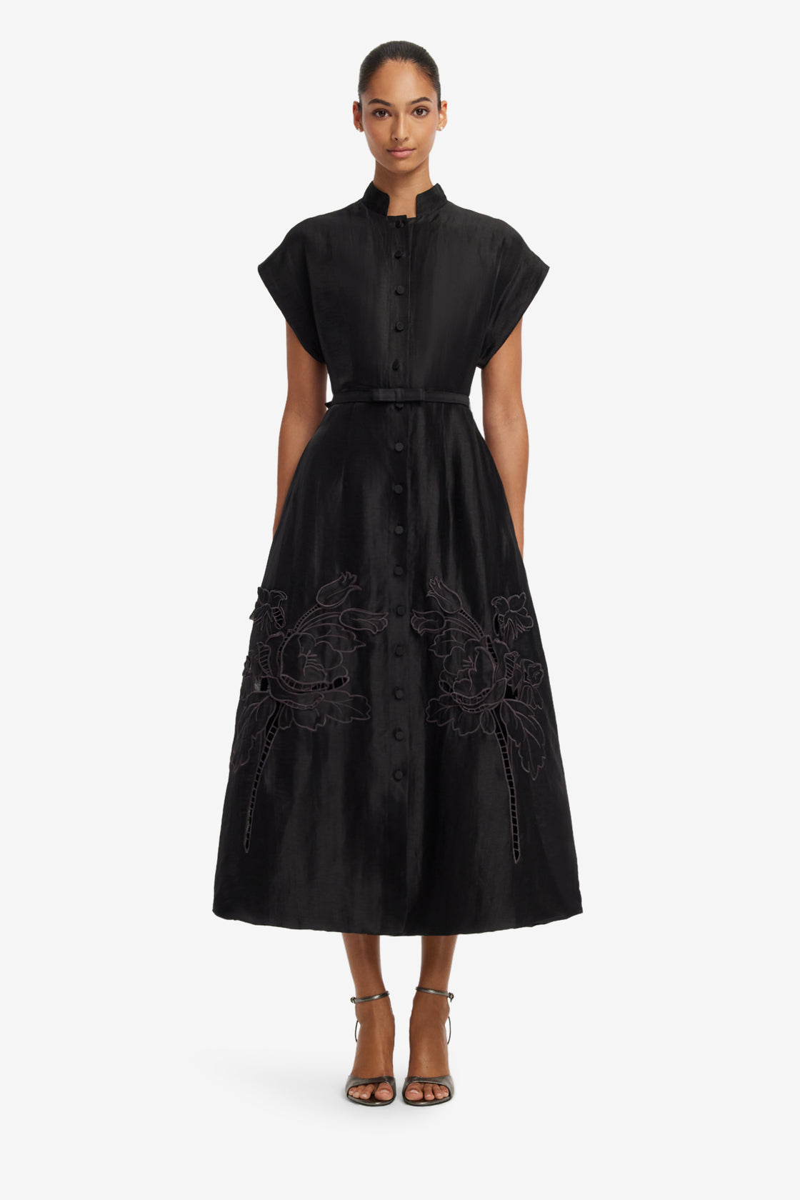 Aubrey Applique Shirt Midi Dress - Ebony Dress Midi