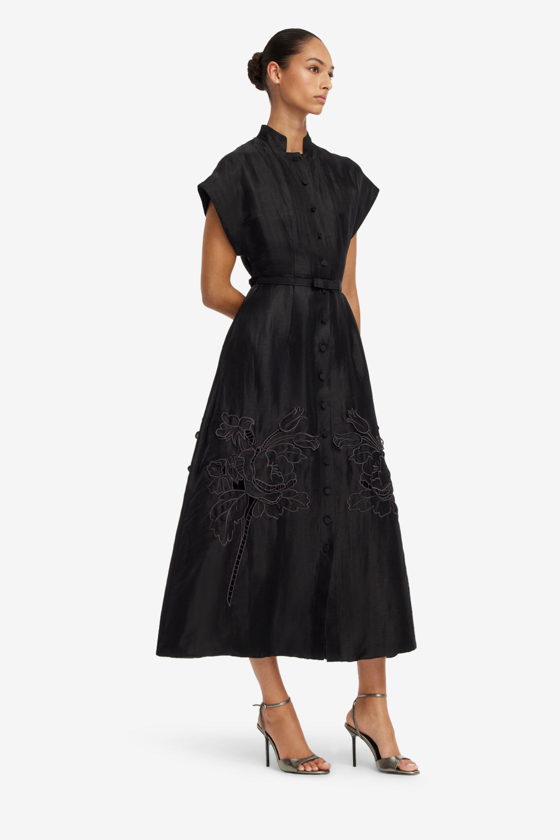 Aubrey Applique Shirt Midi Dress - Ebony Dress Midi