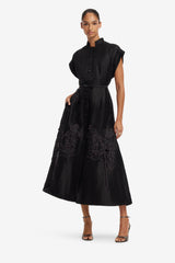 Aubrey Applique Shirt Midi Dress - Ebony Dress Midi