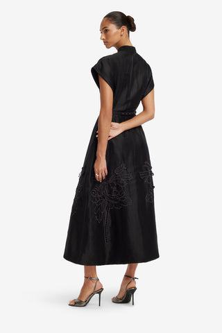 Aubrey Applique Shirt Midi Dress - Ebony Dress Midi