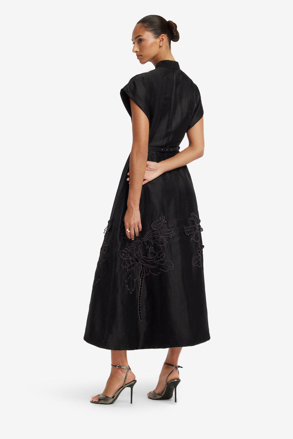 Aubrey Applique Shirt Midi Dress - Ebony Dress Midi