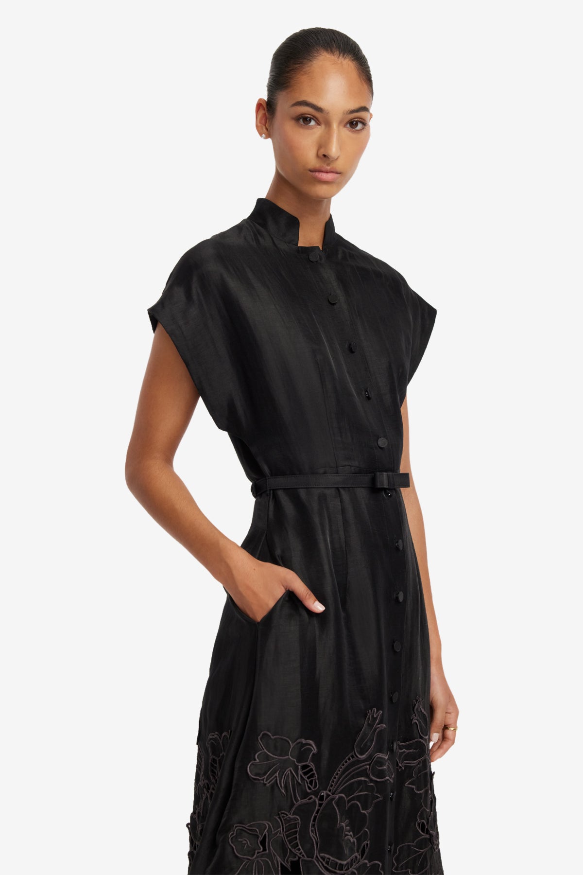 Aubrey Appliqué Shirt Midi Dress - Ebony – LEO LIN