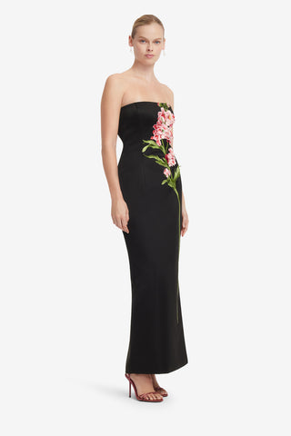 Rayna Embroidered Maxi Dress - Snapdragon Print in Ebony Dress Maxi
