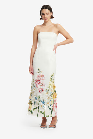 Rayna Embroidered Maxi Dress - Snapdragon Print in Snow Dress Maxi